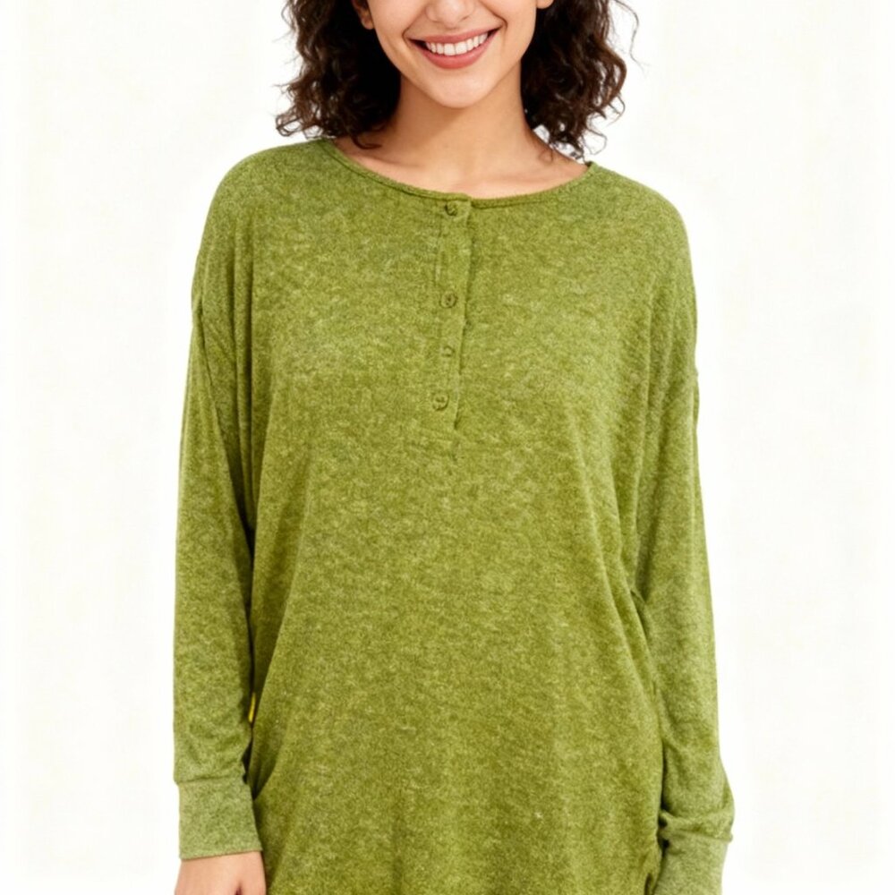 Westbound Women's Green Long Sleeve Tee Button Pullover Casual Top Size S